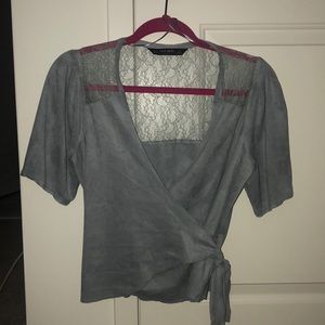 Suede zara wrap shirt with lace detailing